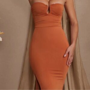 Oh Polly Midi Strapless dress w/slit